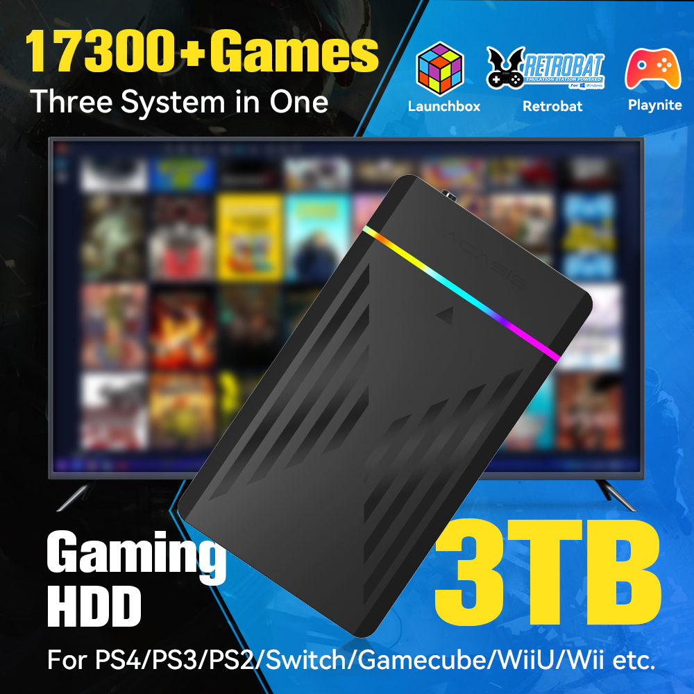 Gaming Console In Chinese - 3 TB tragbare Gaming-HDD-LaunchBox/Retrobat/Playnite-Retro-Spielekonsole mit 17300+